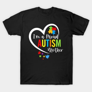 I'm A Proud Autism Mother Heart Autism Awareness Puzzle T-Shirt